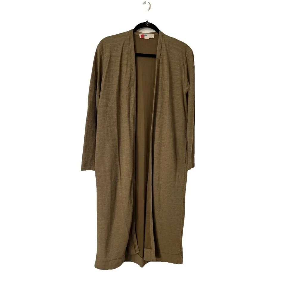 Free People Beach Navy Green Side‎ Pockets Solid Open Front Long Cardigan Sz SP
